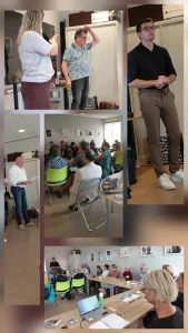 Een collage van de viering van het éénjarig bestaan van Inloophuis Ede