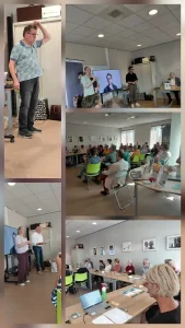 Een collage van de viering van het éénjarig bestaan van Inloophuis Ede